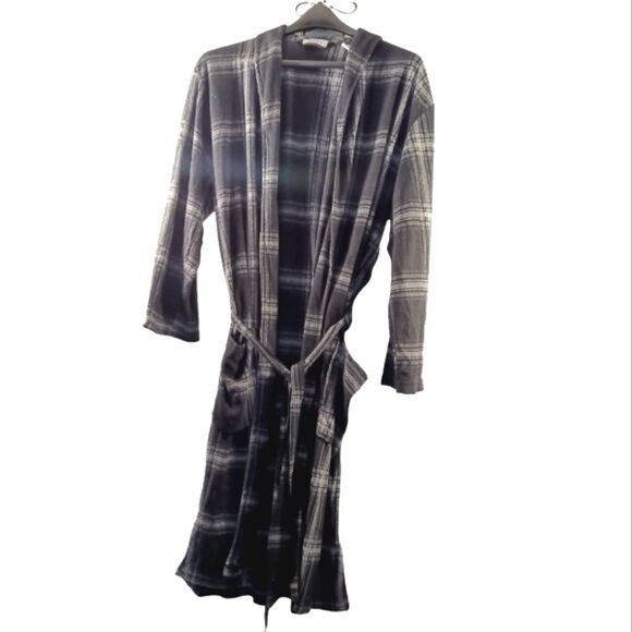 Perry Ellis Portfolio Mens Gray Plaid Bath Robe OS - Picture 1 of 5